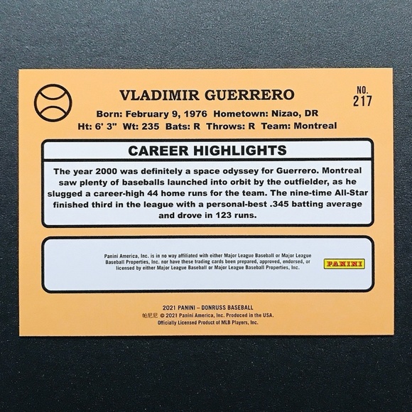 Vladimir Guerrero - 2021 Donruss RETRO Red #217 0029/2021 - Picture 2 of 2